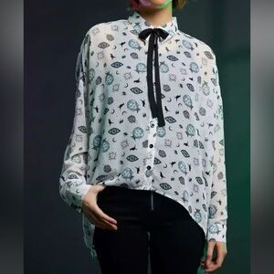 Her Universe White and Black Patterned Button Down Shirt